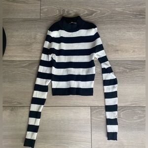 Bershka ribbed striped long sleeve top  Black and white
